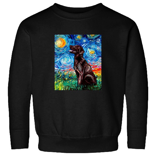 Labrador Lab Dog Chocolate Labrador Starry Night Brown Lab Dog Art by Aja Sweatshirts