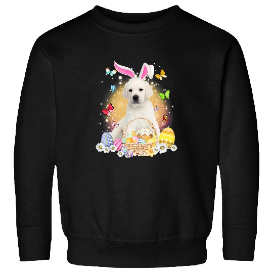 Labrador Lab Dog White Labrador Bunny Dog With Easter Eggs Basket Sweatshirts