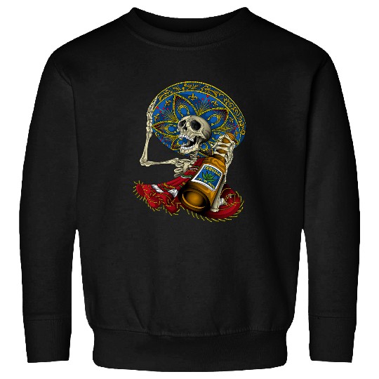 Skeletons Skulls Sombrero Tequila Drunk Sugar Skull Calavera Mexico Huichol Skull Sweatshirts