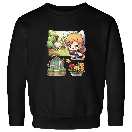 Flower Cat Girl Gardening Kitten Gardener Garden Maid Plant 11 Sweatshirts