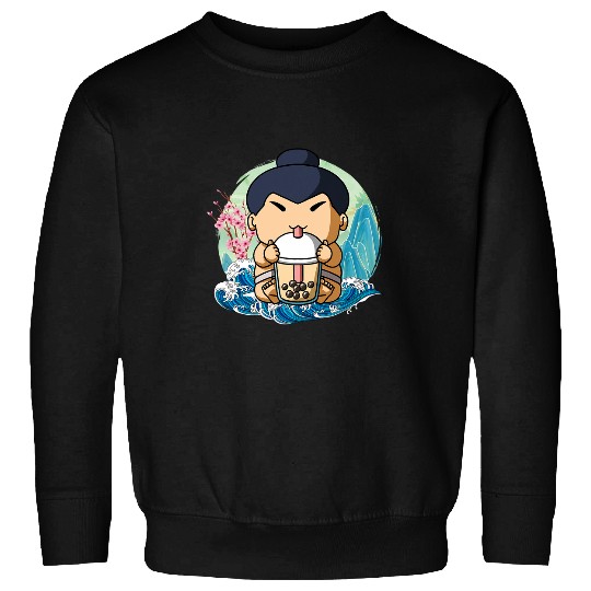 Boba Tea sumos Wrestler Japanese Great Wave Kanagawa Sweatshirts