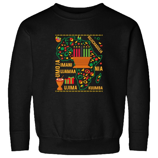 Happy Kwanzaa Drum Kinara Seven principles Candles Africa Sweatshirts