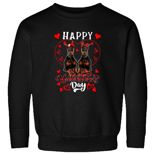 Dog Doberman Happy Valentines Day Cute Hearts Shape Couple Dobermanns Sweatshirts