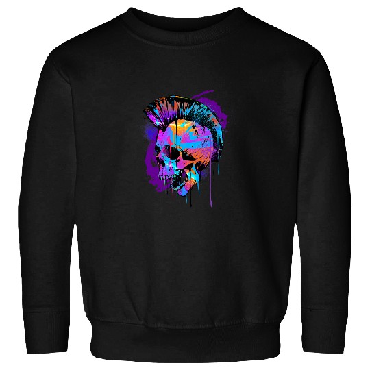 Skeletons Skulls Pop Art Mohawk Skull Punk Rock Band Heavy Metal Rocker Goth Skull Sweatshirts