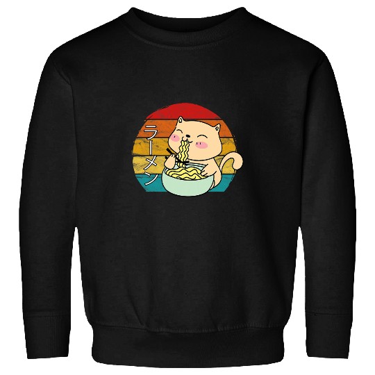 Good Luck Japanese Cat Eating Ramen Cute Retro vintages Art Sweatshirts