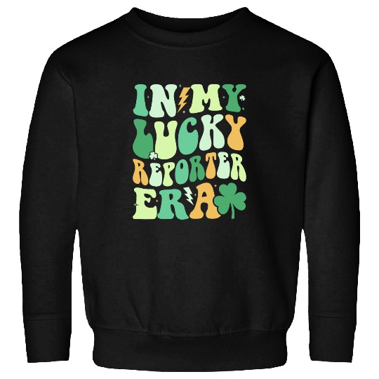 Groovy in My Lucky Reporter Era St Patricks Day Clover Sweatshirts