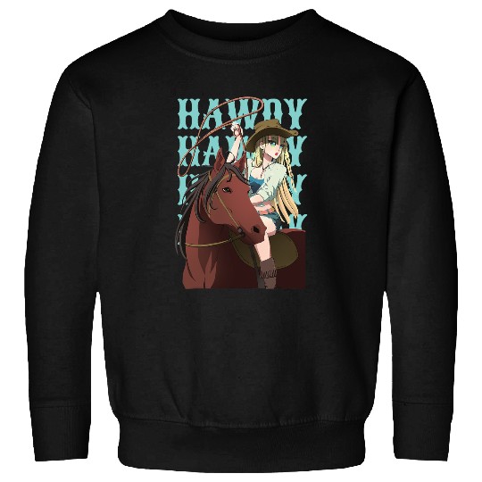 Cute Anime Cowgirls Girl Horse Lasso Illustration Howdy Sweatshirts