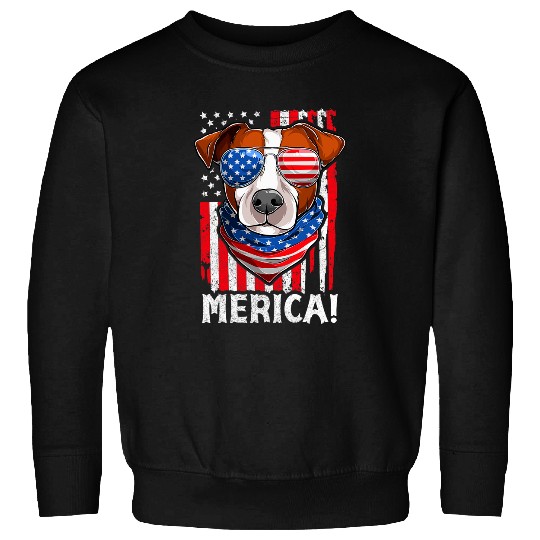 Merica Jack Russel Patriotic Dog Apparel American Flag Men Sweatshirts