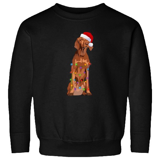 Dog Vizsla Christmas Lights xmass Dog Lover Santa Hat Sweatshirts