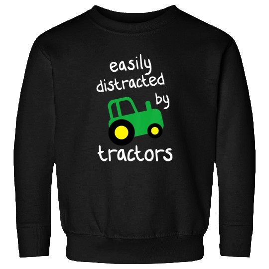 Tractor driving Kids Youth Easily Distracted By Tractors Boys Green Tractor Sweatshirts