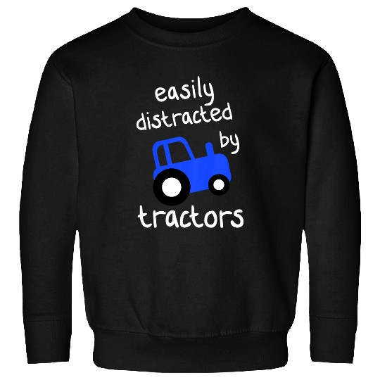 Tractor driving Kids Youth Easily Distracted By Tractors Boys Blue Tractor 1 Sweatshirts