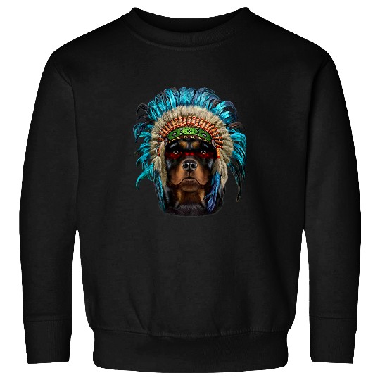 Dog Rottweiler wearing Native American Indian Headdress Sweatshirts