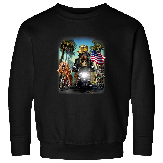 Dog Rottweiler Riding Motorcycle on californias Boulevard Sweatshirts