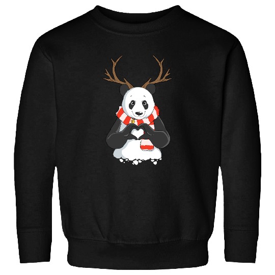Funny Bear Christmas Panda with Reindeer Antlers Cute Holiday Love Cute Bears Sweatshirts