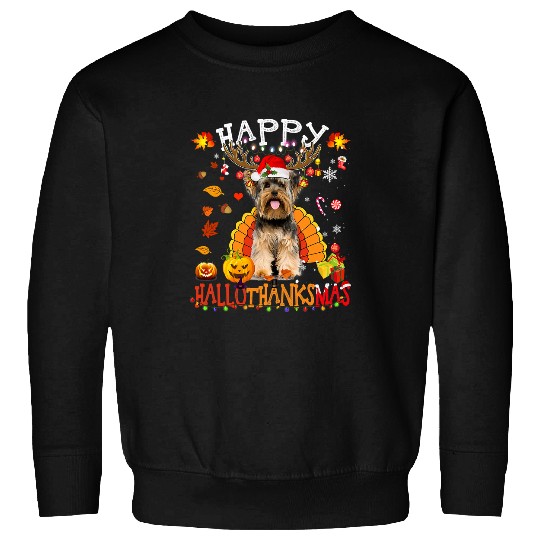 Yorkshire Terrier Happy Hallothanksmas Halloween Thanksgiving xmass 146 Yorkie Sweatshirts