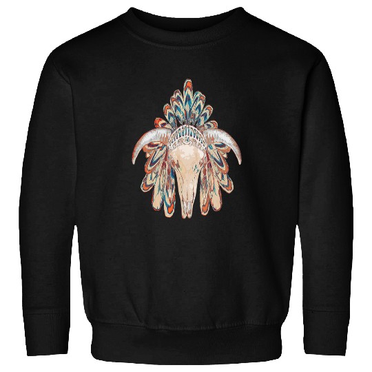 Skeletons Skulls vintages retro Buffalo Skull in Indian head dress Skull Sweatshirts