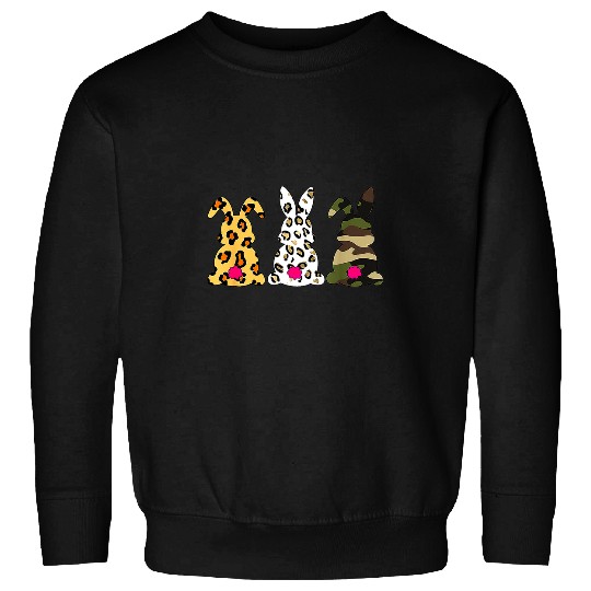 Rabbits Bunnies Leopard Camouflage Happy Easter Day Tees Sweatshirts