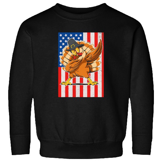Thanksgiving Dabbings Turkey Kids and Adults American Flag Sweatshirts