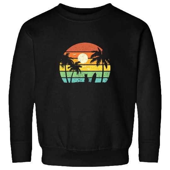 Surf Life Hawaii Funny Surfing Cat Holiday Sweatshirts