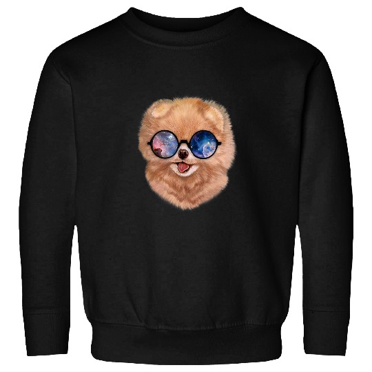 Dog Pomeranian T Cute Fluffy Toy Pomeranian Dog Round Galaxy Glass Sweatshirts
