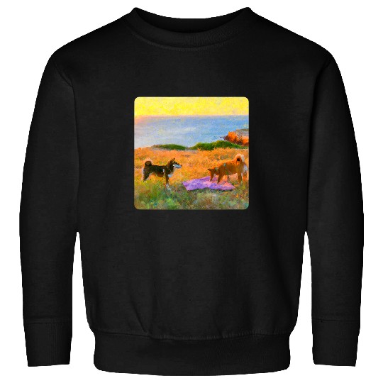 Dog Shiba Inu Two Shiba Inu Dogs Having a Picnic Sweatshirts