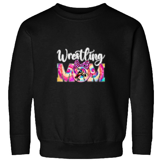 Womens Tie Dye Wrestling Mom Sport Lover Leopard Mothers Day Sweatshirts