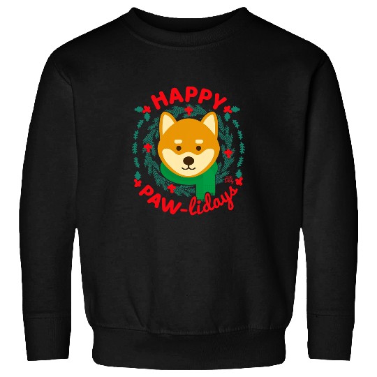 Dog Shiba Inu Christmas Happy Pawlidays Dog Christmas Wreath Sweatshirts