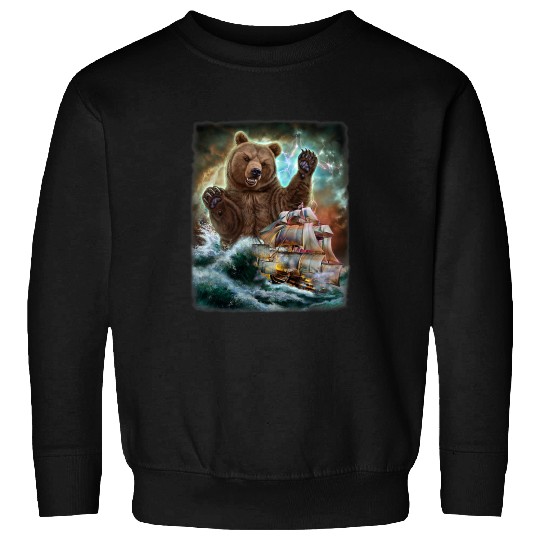 Funny Bear Monster Grizzly Bear as Kraken Attack a wars Ship at High Sea Cute Bears Sweatshirts