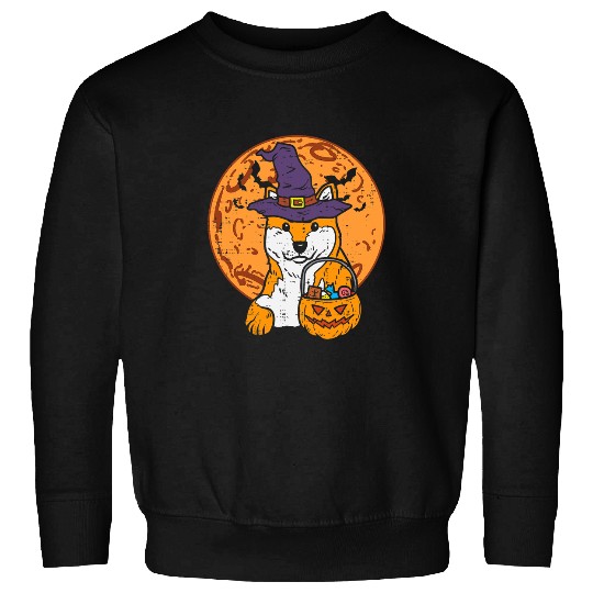 Dog Shiba Inu Witch Moon Jack O Lantern Halloween Japanese Dog Sweatshirts