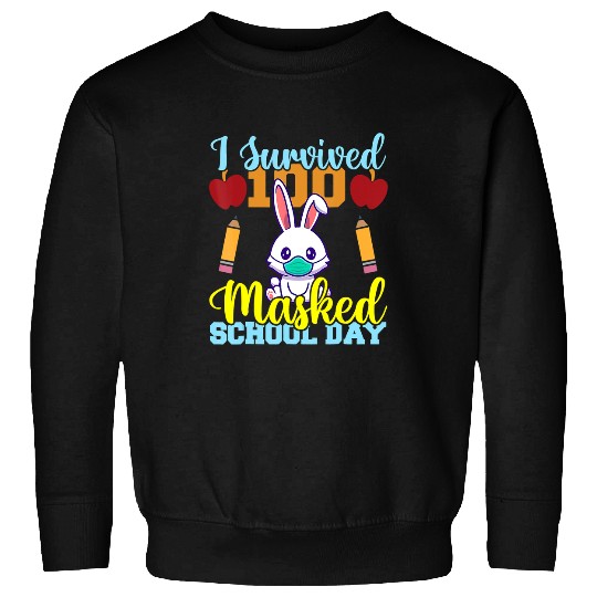 Rabbits I Survived 100 Masked School Days Rabbit Lover Girls Sweatshirts