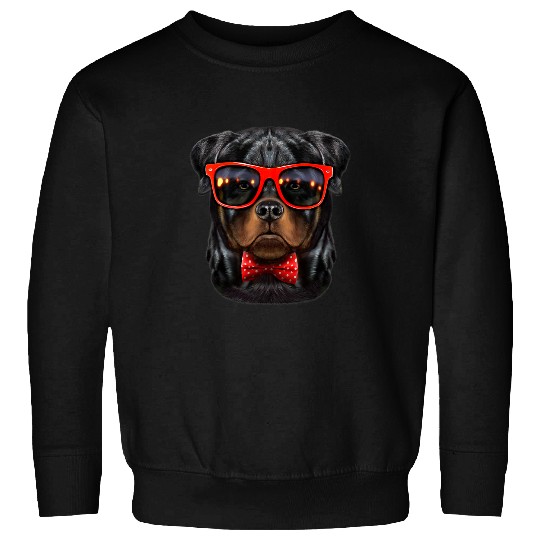 Dog Rottweiler in Red Retro Sunglass and Bow Tie Sweatshirts