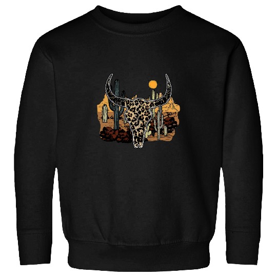 Skeletons Skulls Leopard Bull Skull Desert Sunset Cactus Western Country Girl Skull Sweatshirts