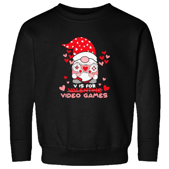 V Is For Video Games Gnome Valentines Day Gamer Boy Men Sweatshirts