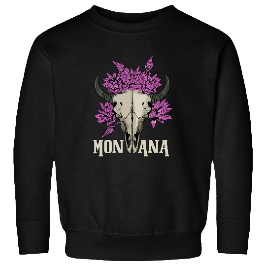 Skeletons Skulls Buffalo Skull Bitterroot Flower Montana Awesome Skull Sweatshirts