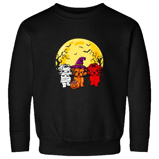 Three Shih Tzu Dog Spooky Witch Pumpkin Funny Halloween Sweatshirts