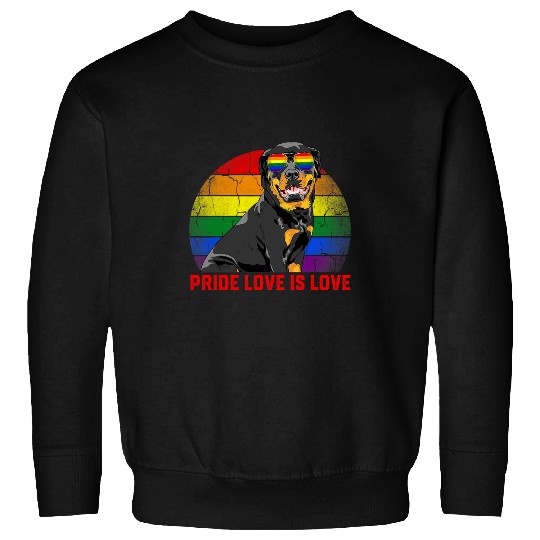 Dog Rottweiler Retro LGBT Pride Love Is Love Rottweiler Dog Sweatshirts