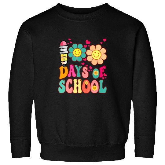 Cute Retro 100 Days Of School Groovy Teacher Daisy Flower Sweatshirts