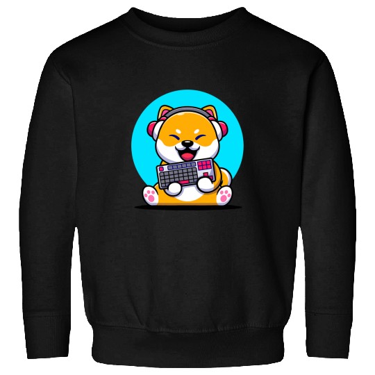 Dog Shiba Inu gaming dog with headphone holding keyboard 280 Sweatshirts
