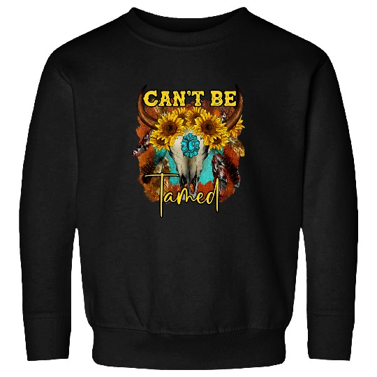 Skeletons Skulls Sunflower Turquoise Bull Skull Cant Be Tamed Western Country Skull Sweatshirts