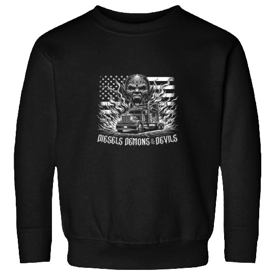 Diesels Demons and Devils American Flag Semi Big Rig Trucker Sweatshirts