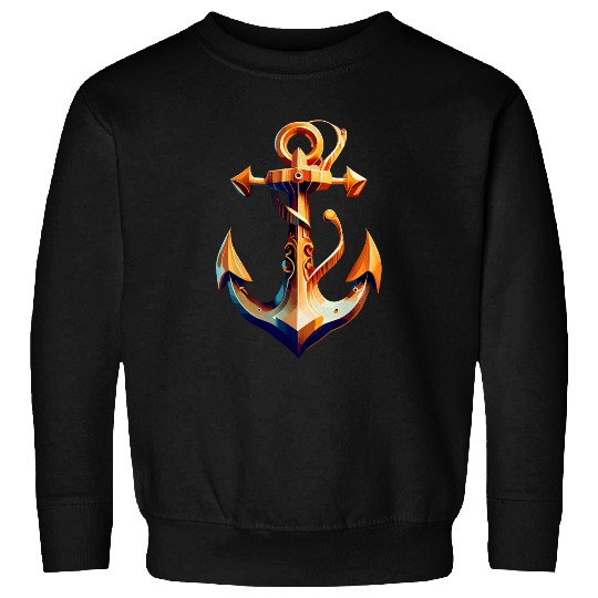 sailing boat nautical orange navy ship sailor anchor graphic Sweatshirts
