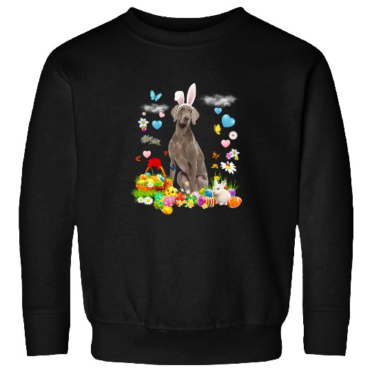 Happy Easter Cute Bunny Dog Weimaraner Eggs Basket Funny Sweatshirts