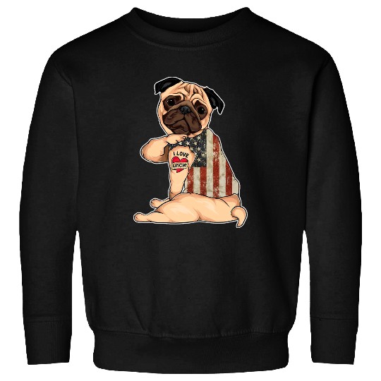Pug Lover I Love uncle Tattoo American Flag Fathers Day Pugs Dog Sweatshirts