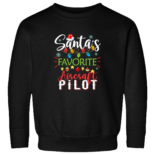 Santas Favorite Aircraft Pilot Light Santa Hat Christmas Sweatshirts