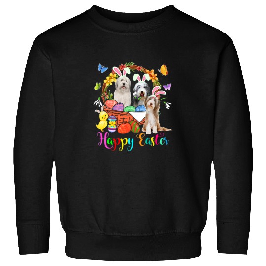 Three Bunny Bearded Collie Dogs In Easter Eggs Basket Sweatshirts