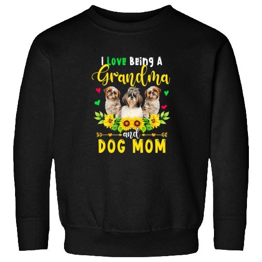 I Love Being A Grandma And Dog Mom Cute Shih Tzu Sunflowers Sweatshirts