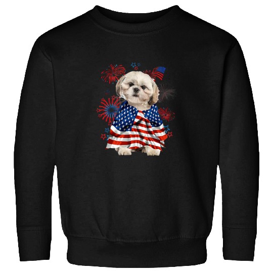Shih Tzu Dog American USA Flag 4th of July Dog Lover Sweatshirts