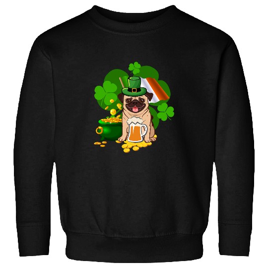 Pug Lover Drinking Beer St Patricks Day Ireland Flag Drinking Pugs Dog Sweatshirts