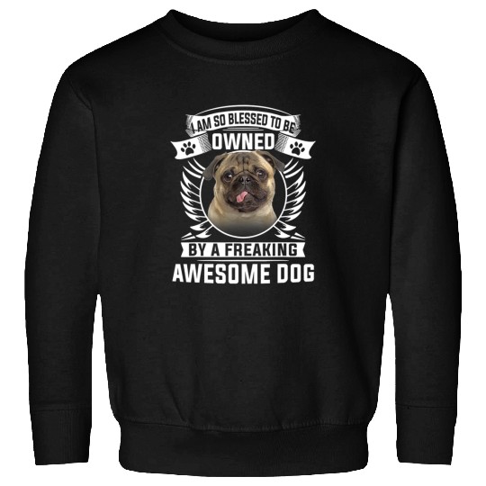 Pug Lover I Am So Blessed To Be Owned By A Freaking Awesome Dog Pugs Dog Sweatshirts