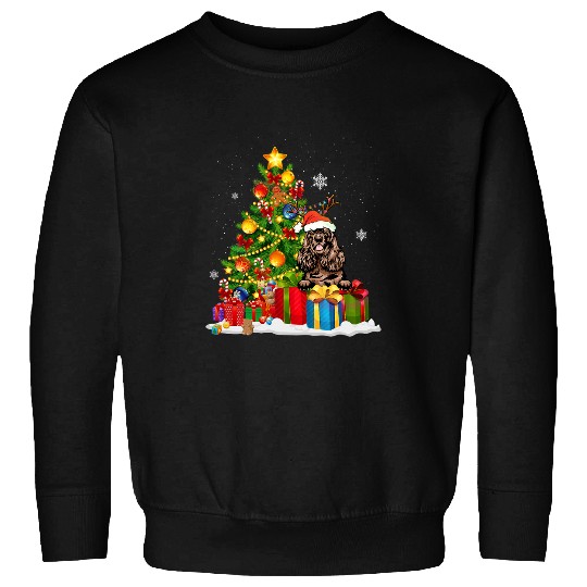 Dog Cocker Spaniel Santa Christmas Pine Tree Lights Dog Sweatshirts